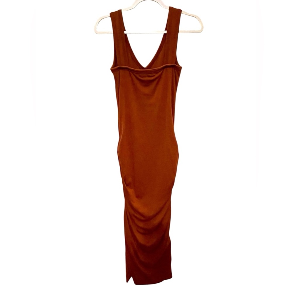 Bishop & Young Size S Womens Side Ruched Bodycon Midi Dress Copper - Picture 4 of 5